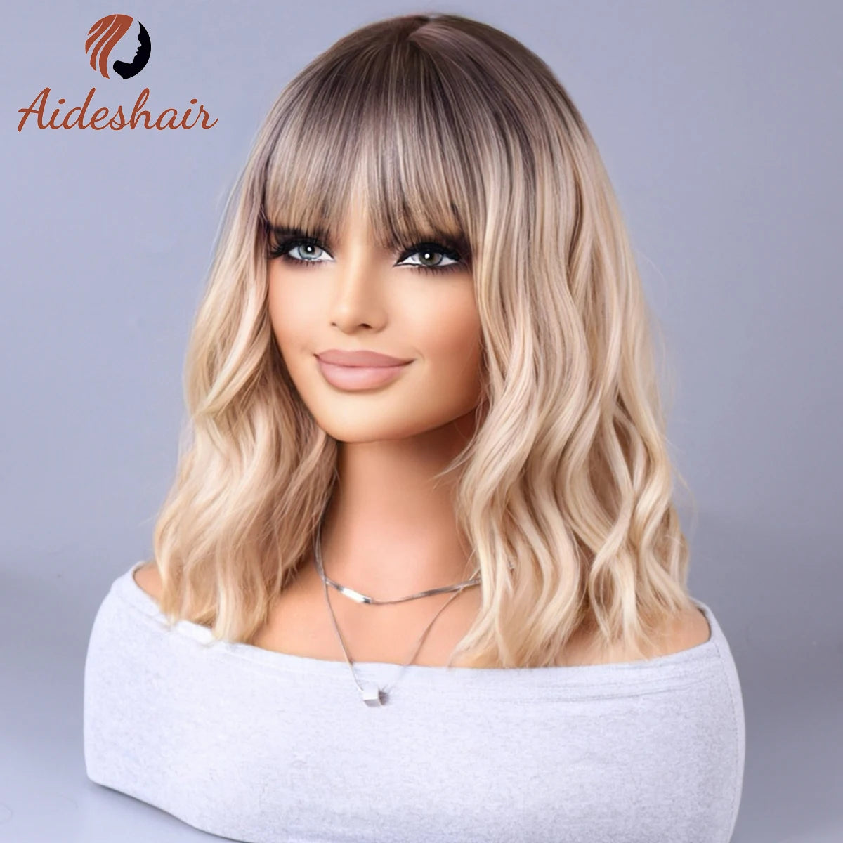 Light Gray Synthetic Wig with Fringe for Daily Use