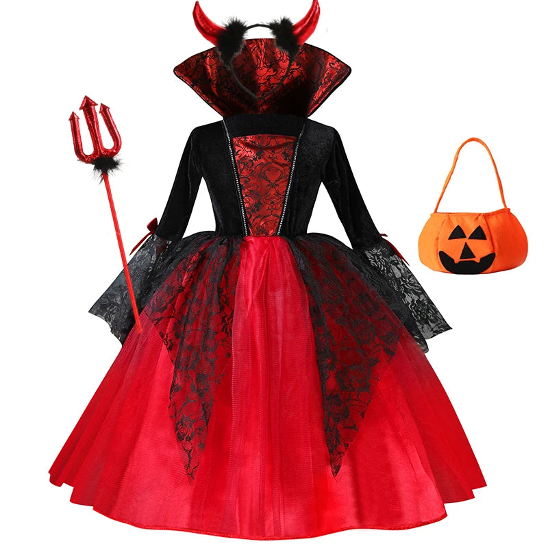Halloween Vampire Dress for Kids in Scarlet Gothic Style