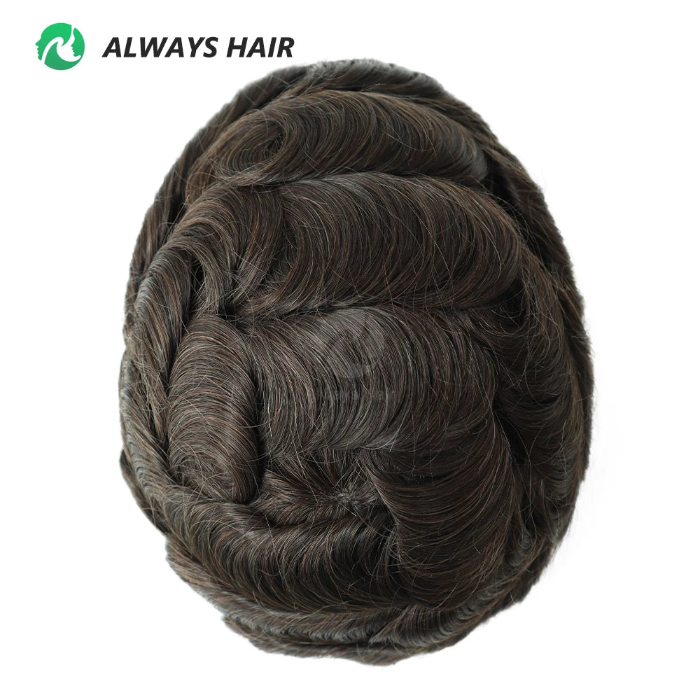 PU Men Toupee Indian Human Hair 130% Density Wig