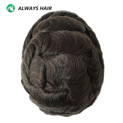 PU Men Toupee Indian Human Hair 130% Density Wig