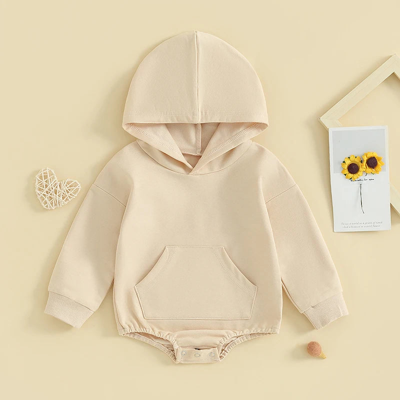 Baby Hooded Romper Long Sleeve Solid Color Bodysuit