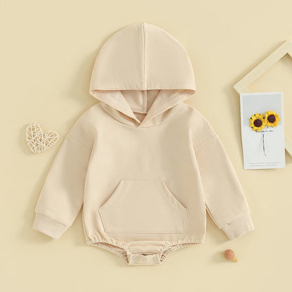 Baby Hooded Romper Long Sleeve Solid Color Bodysuit