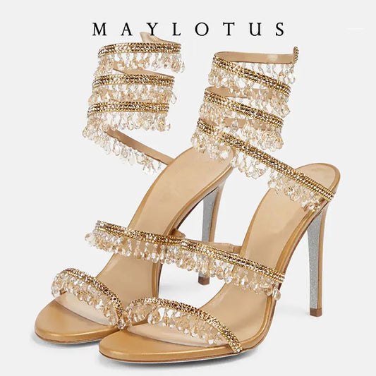 Water Diamond Jewel High Heel Sandals for Women
