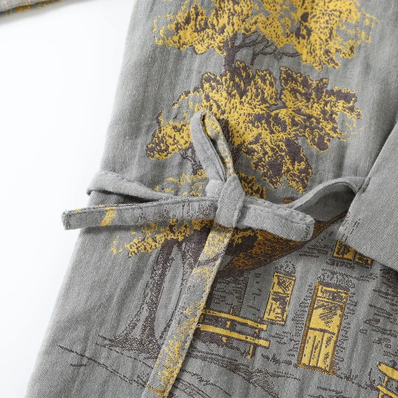 Men's Cotton Kimono Robe and Pajama Set