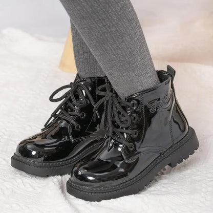 Waterproof PU Leather Children's Lace-up Boots