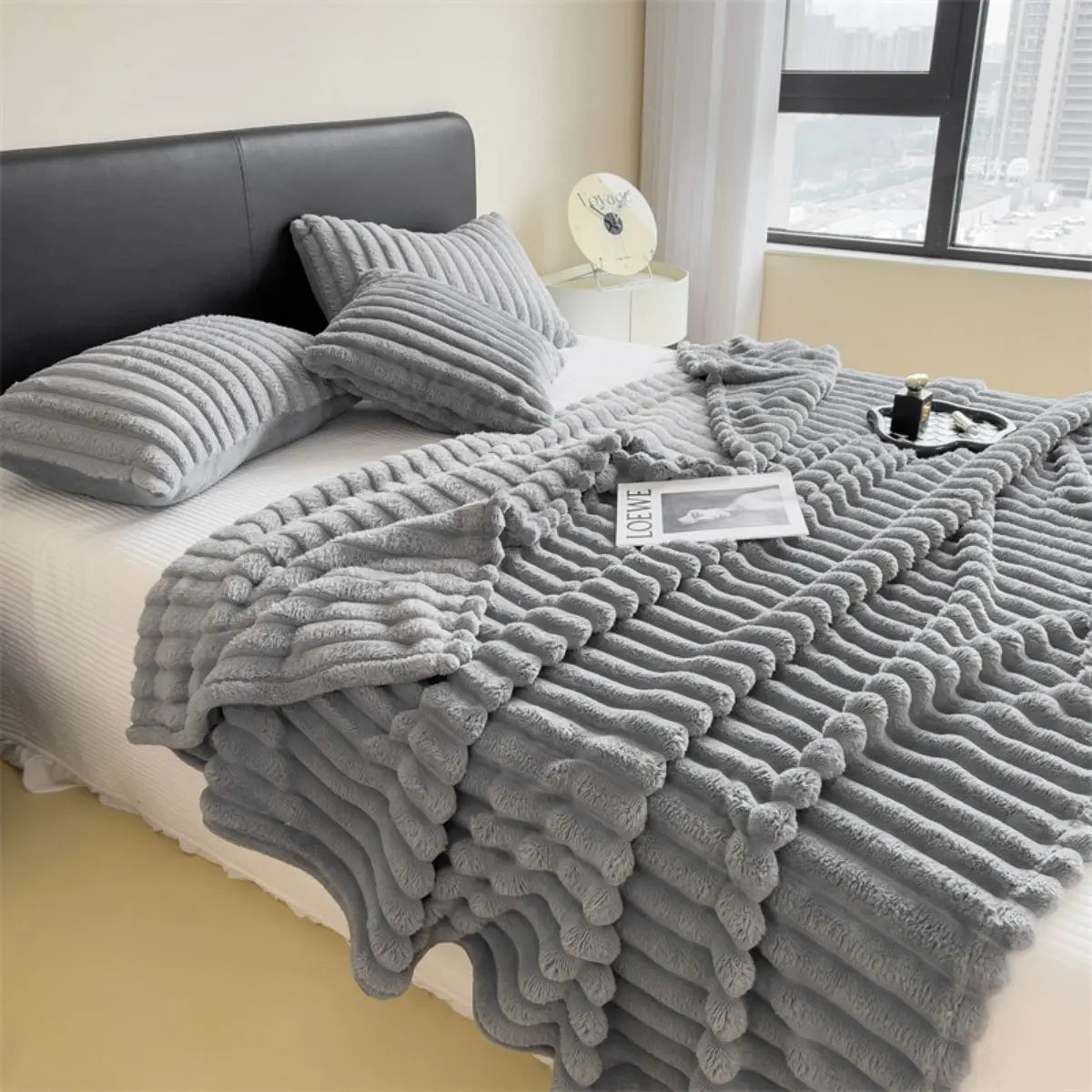 Striped Coral Fleece Multifunctional Blanket