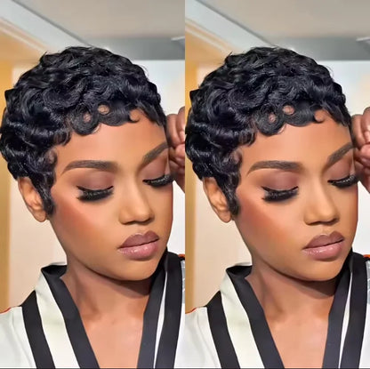 Short Layered Curly Pixie Cut Wig Natural Black