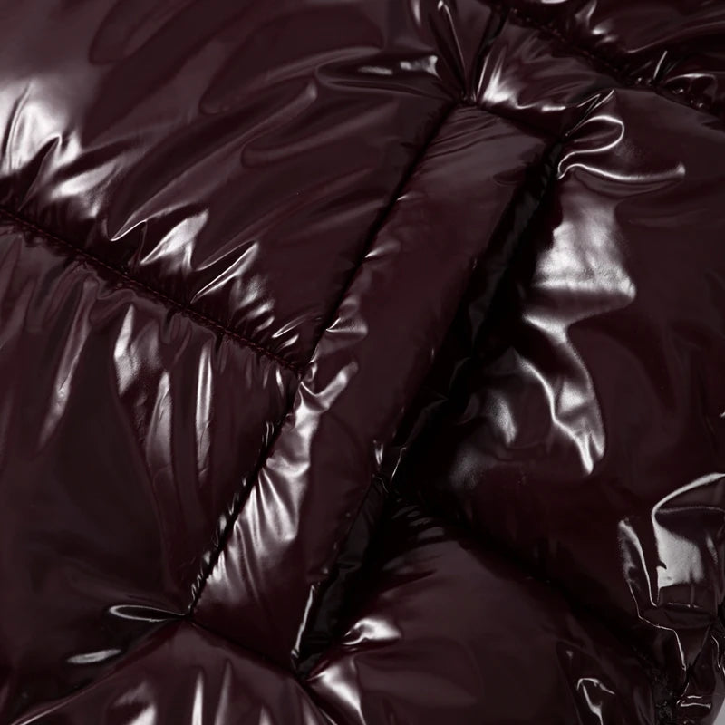 Solid Glossy Zipper Hooded Coat Women's Cotton Jacket