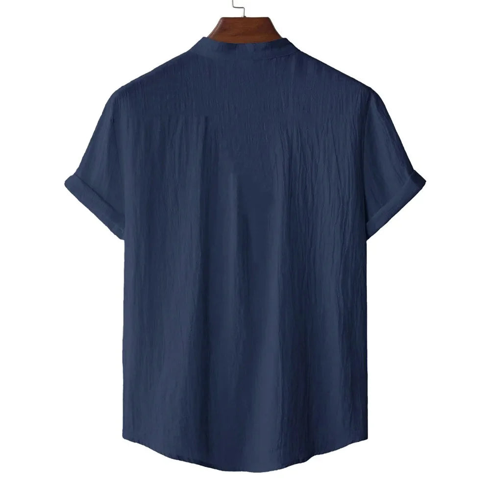 Men's Cotton Linen Short Sleeve T-Shirt Casual Beach Top