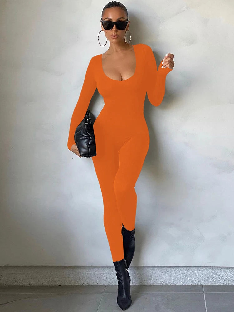 Dulzura Women Long Sleeve Bodycon Jumpsuit Overall