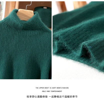Mink Fur High Collar Pullover Sweater for Women