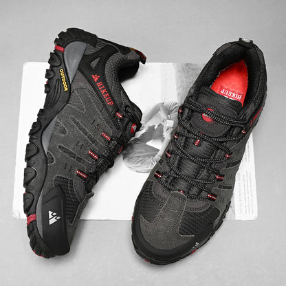 HIKEUP Men's Suede Leather Hiking Shoes Black Gray Khaki