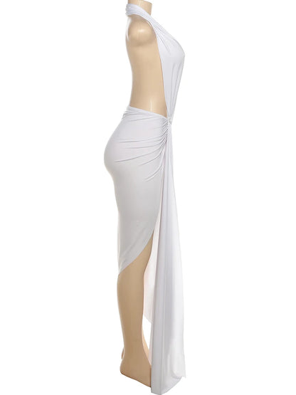 Sexy Halter Dress Women Backless Ankle-Length Polyester
