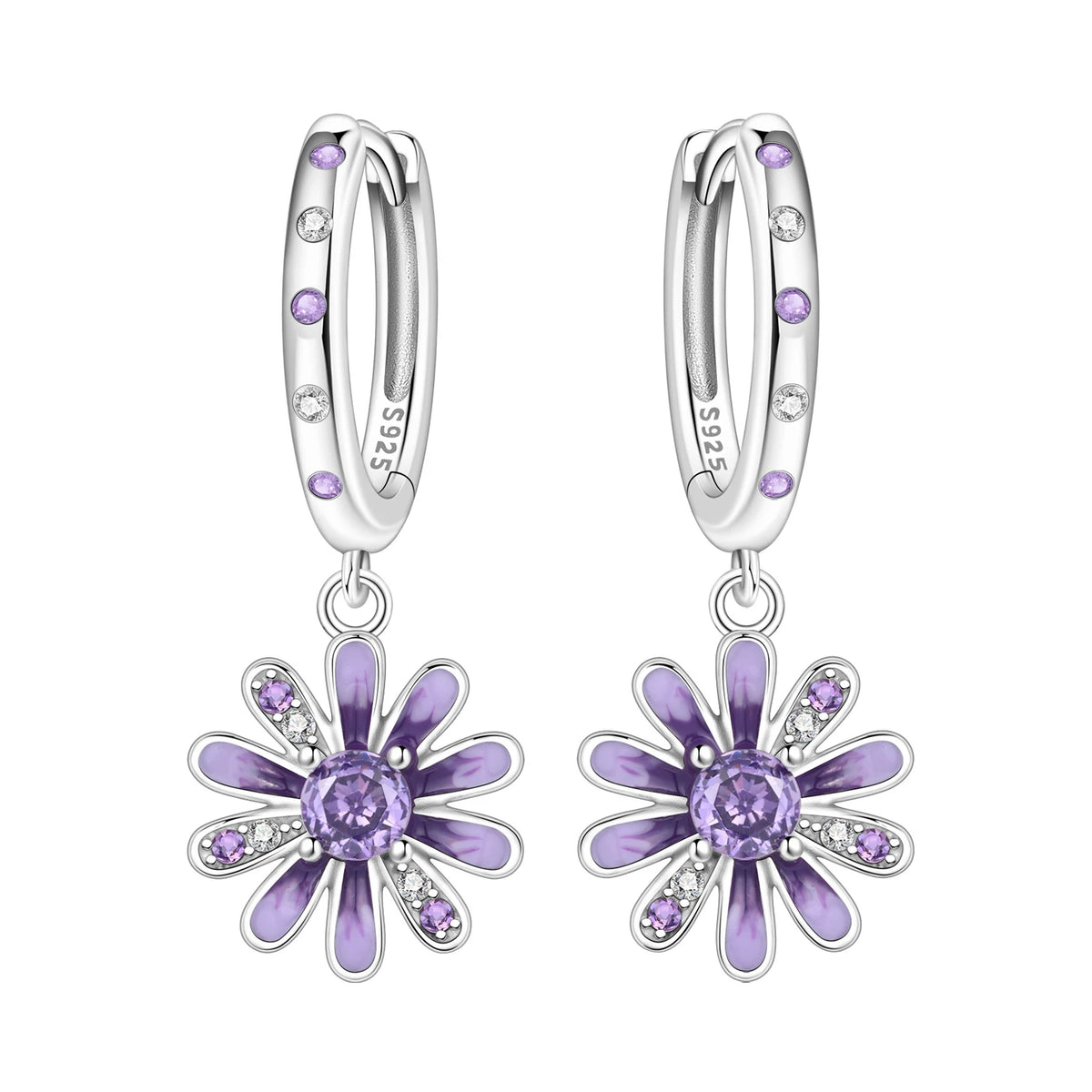 S925 Sterling Silver Iris Flower Hoop Earrings for Women
