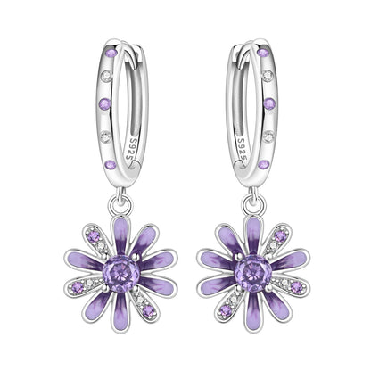 S925 Sterling Silver Iris Flower Hoop Earrings for Women