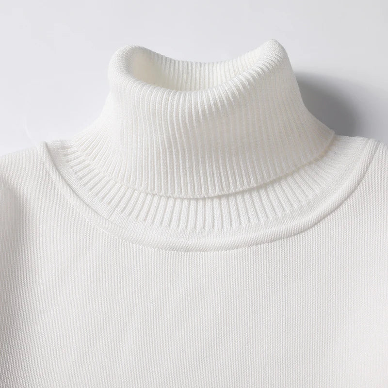 Mens Knitted Turtleneck Sweater Slim Fit Casual