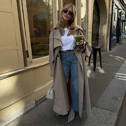 Women's Windproof Trench Coat Loose Fit Overcoat