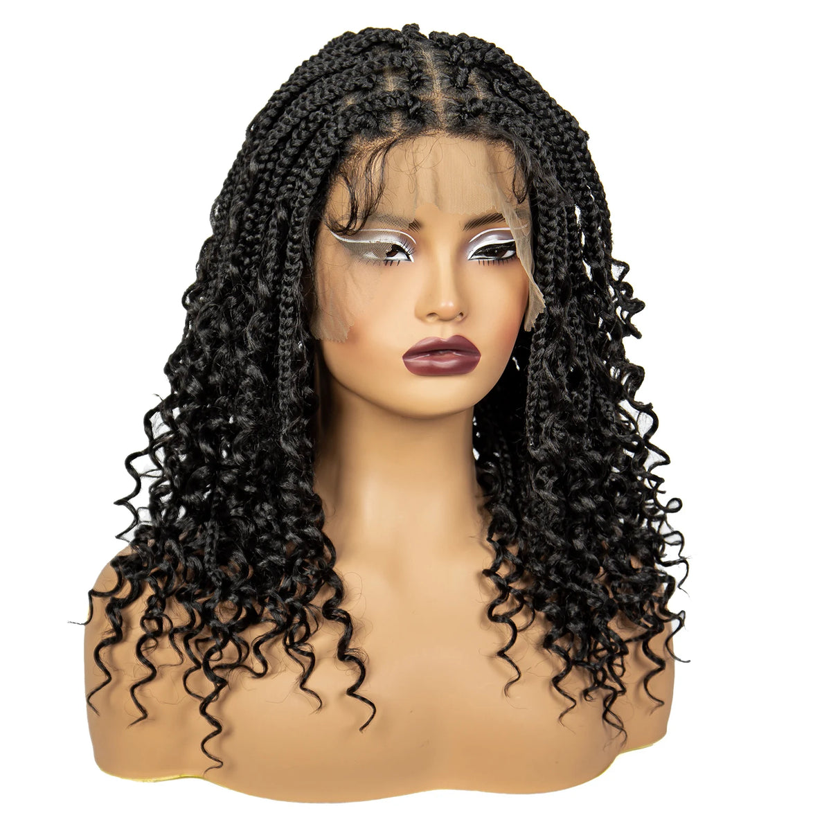 Knotless Box Braided Wigs with Curly Ends 16 Inches Synthetic