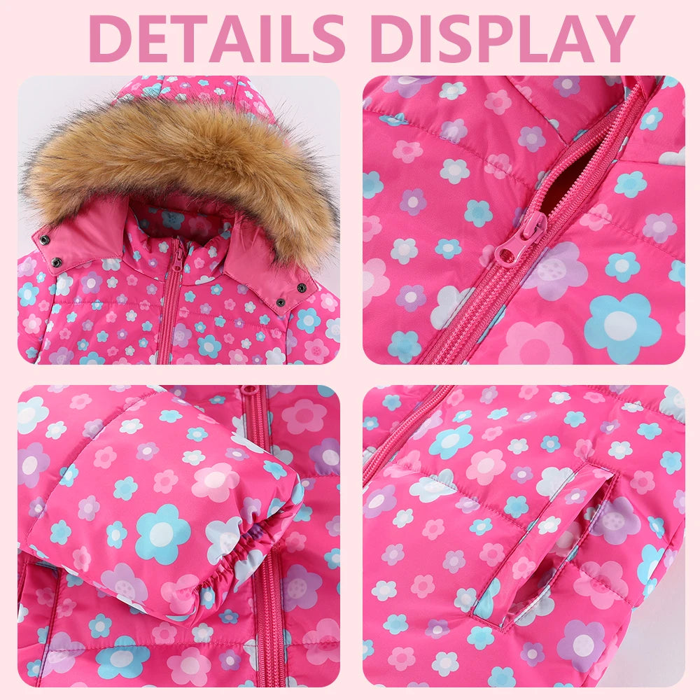 Kids Hooded Ski Suit Cotton Winter Outerwear