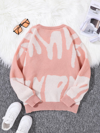 Irregular Jacquard Pattern Pullover Sweater Men Casual