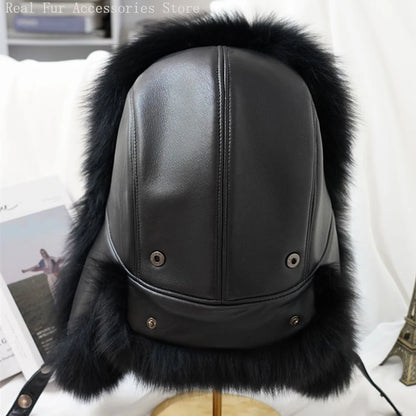 Men's Real Silver Fox Fur Bomber Hat