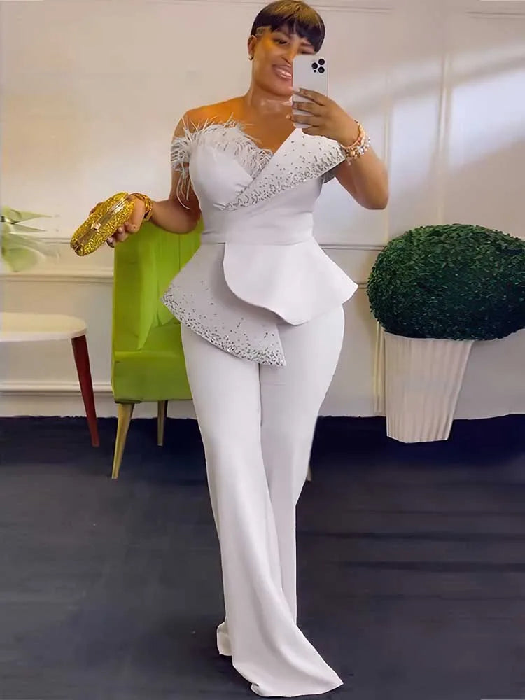 High Waist Strapless Jumpsuit with Rivet Collar for Women