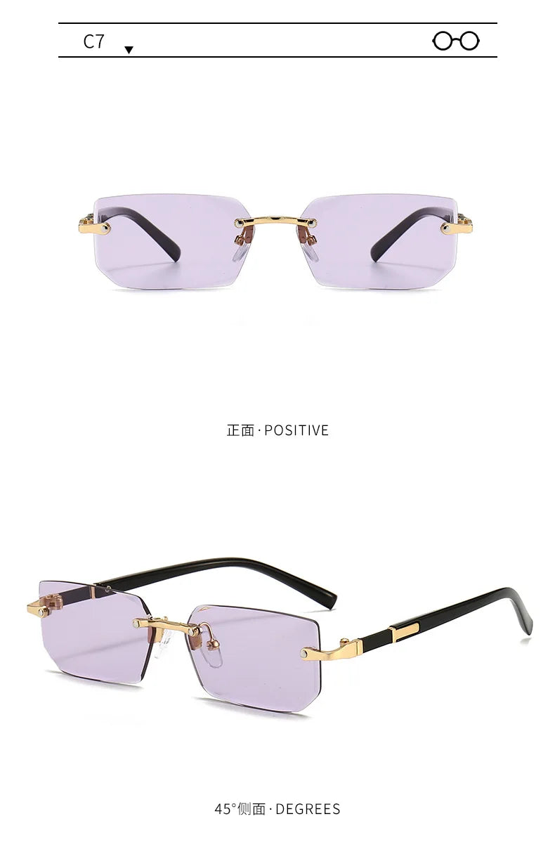 Rimless Rectangle Sunglasses for Women and Men