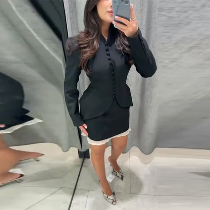 Chic Waist Cinched Women's Blazer Coat with Stand Collar