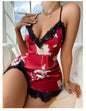 Leopard Silk Satin Nightgown with Lace Decoration