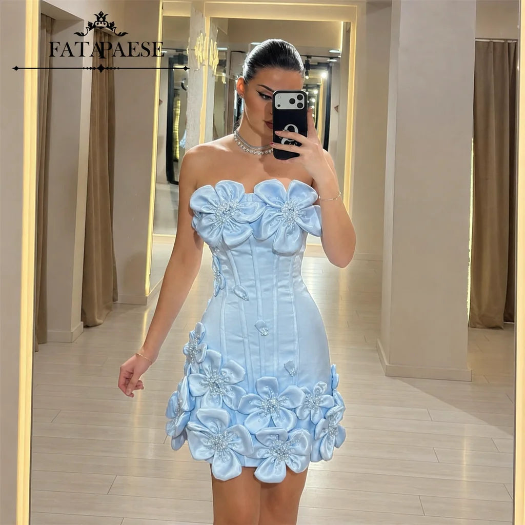 3D Floral Corset Mini Evening Dress with Rhinestones