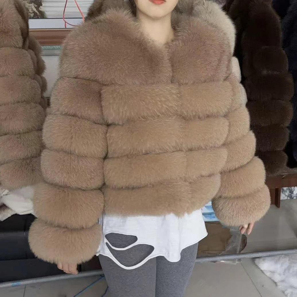 QUEENTINA Brown Fox Fur Coat for Women