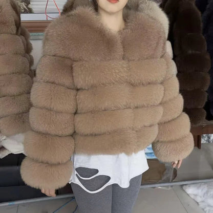 QUEENTINA Brown Fox Fur Coat for Women