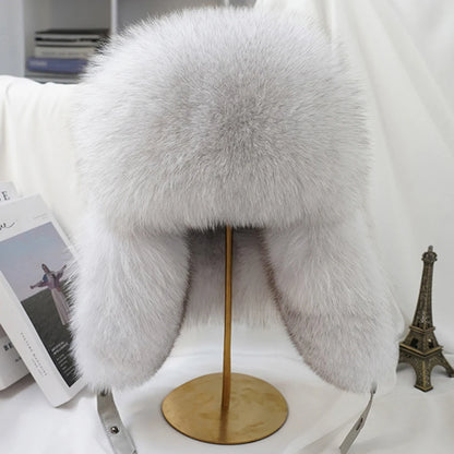 Men's Real Silver Fox Fur Bomber Hat