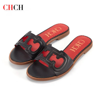 CHCH Women's Black Flat Indoor Slippers