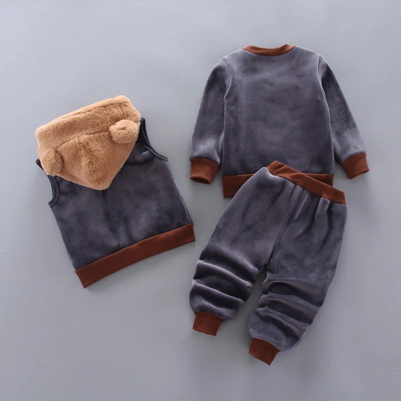 Kids Cotton Thick Warm Hooded Sweater Set Pink Grey