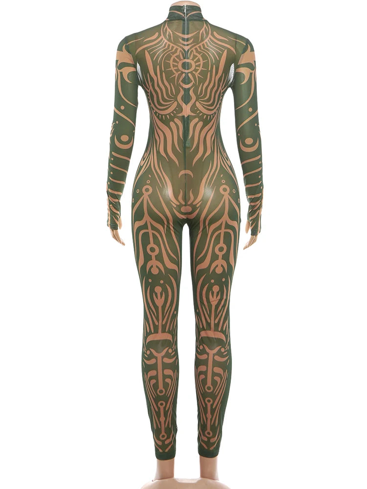 Striped Print Turtleneck Jumpsuit for Women