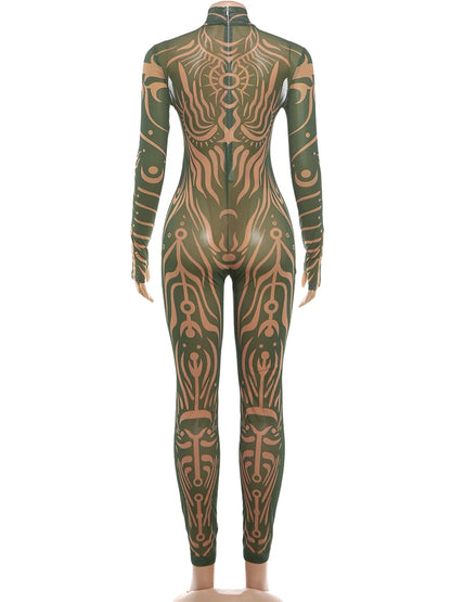 Striped Print Turtleneck Jumpsuit for Women