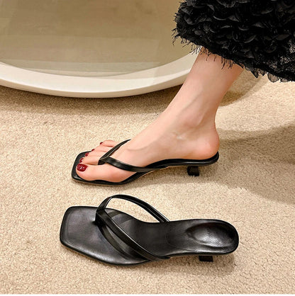 Women’s Low Heel Clip Toe Slippers for Summer Casual Wear