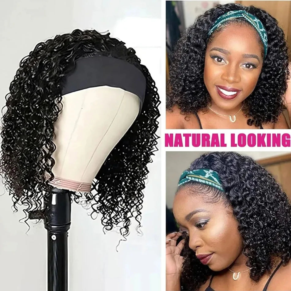 Brazilian Kinky Curly Headband Wig Glueless Short Bob