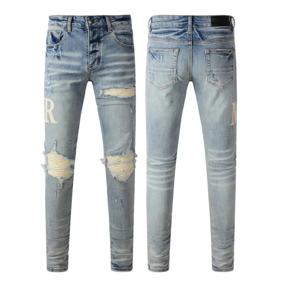 Men's Retro Wash Low Rise Elastic Skinny Denim Jeans