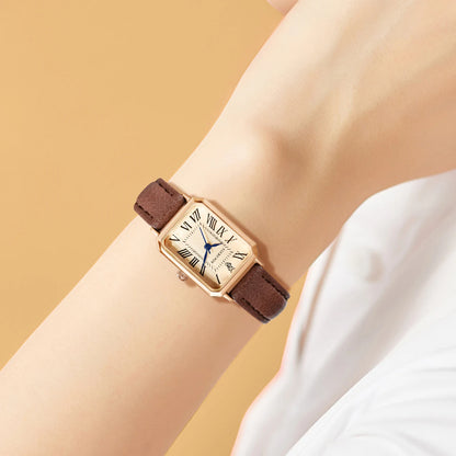 Fashion Retro Square Leather Strap Quartz Watch for Women