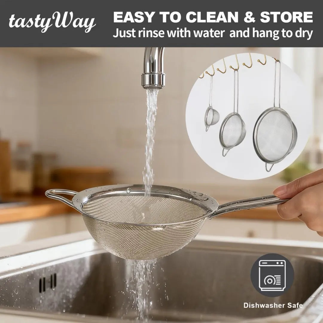 Stainless Steel Fine Mesh Strainer Set with Handle