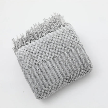 Khaki Knitted Acrylic Blanket with Tassels