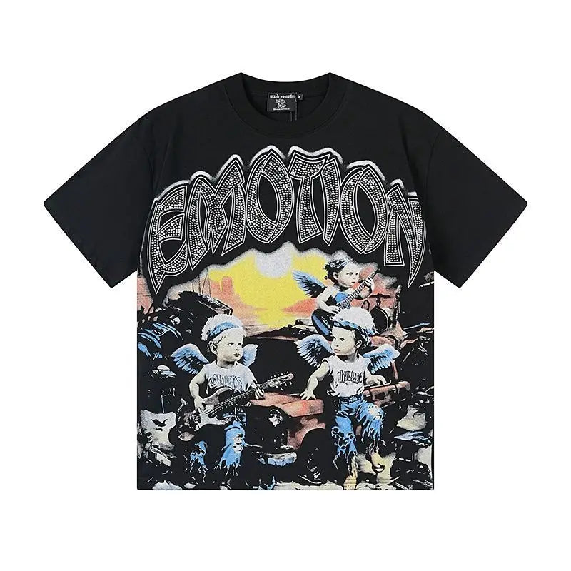 Mixed Emotion Cotton T-Shirt for Couples with Angel Print