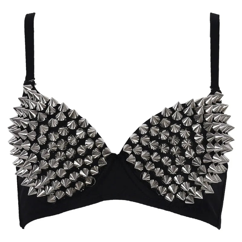 Silver Rivets Gothic Push Up Bralette for Women