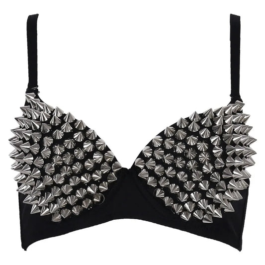Silver Rivets Gothic Push Up Bralette for Women