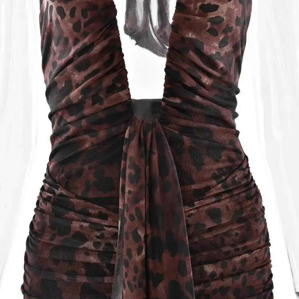 Leopard Print Halter Mini Dress for Women