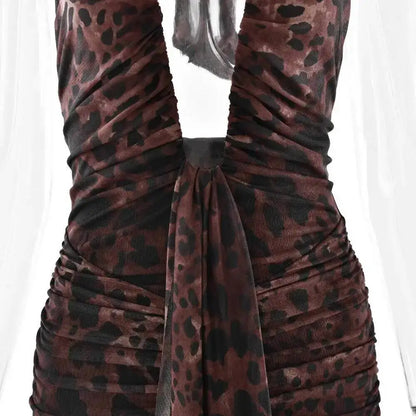 Leopard Print Halter Mini Dress for Women