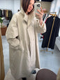 Khaki Long Color-block Stripe Trench Coat for Women