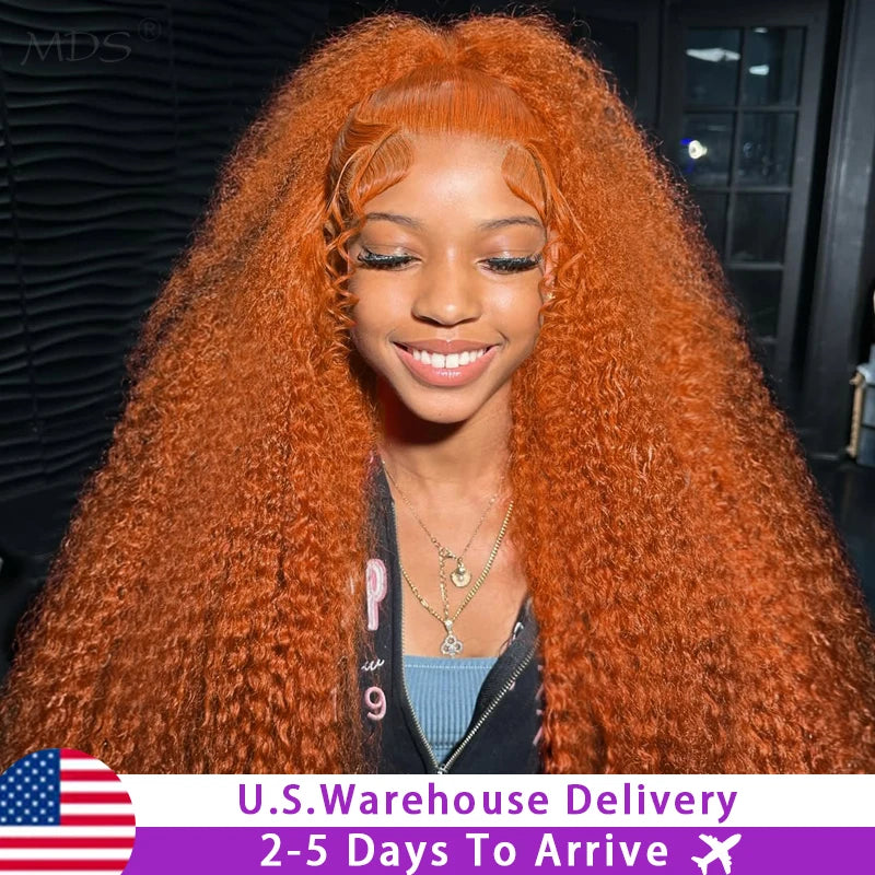 Water Wave Orange Ginger Lace Front Wig Human Hair 30 Inch